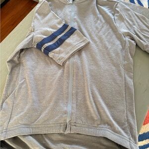 Cycling Jersey Men Light Gray Full Zip with Navy Sleeve Stripes